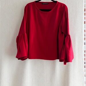 🥂Zara Vibrant Red Blouse with Fabulous Bell Sleeves🥂